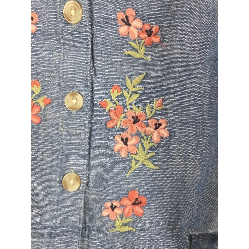 Gymboree 4T Embroidered Flower Denim Chambray Shirt Milk Maid Festival Fairy Y2K
